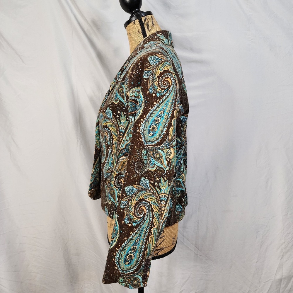 DALIA Size 10 Pinwale Corduroy Brown Paisley Two Button Structured Office Blazer - Picture 3 of 13